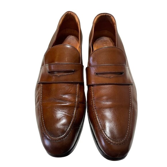 Olf & Sherherd Mens Brown Leather Penny Loafers Size 9.5M Classic Slip-On Dress